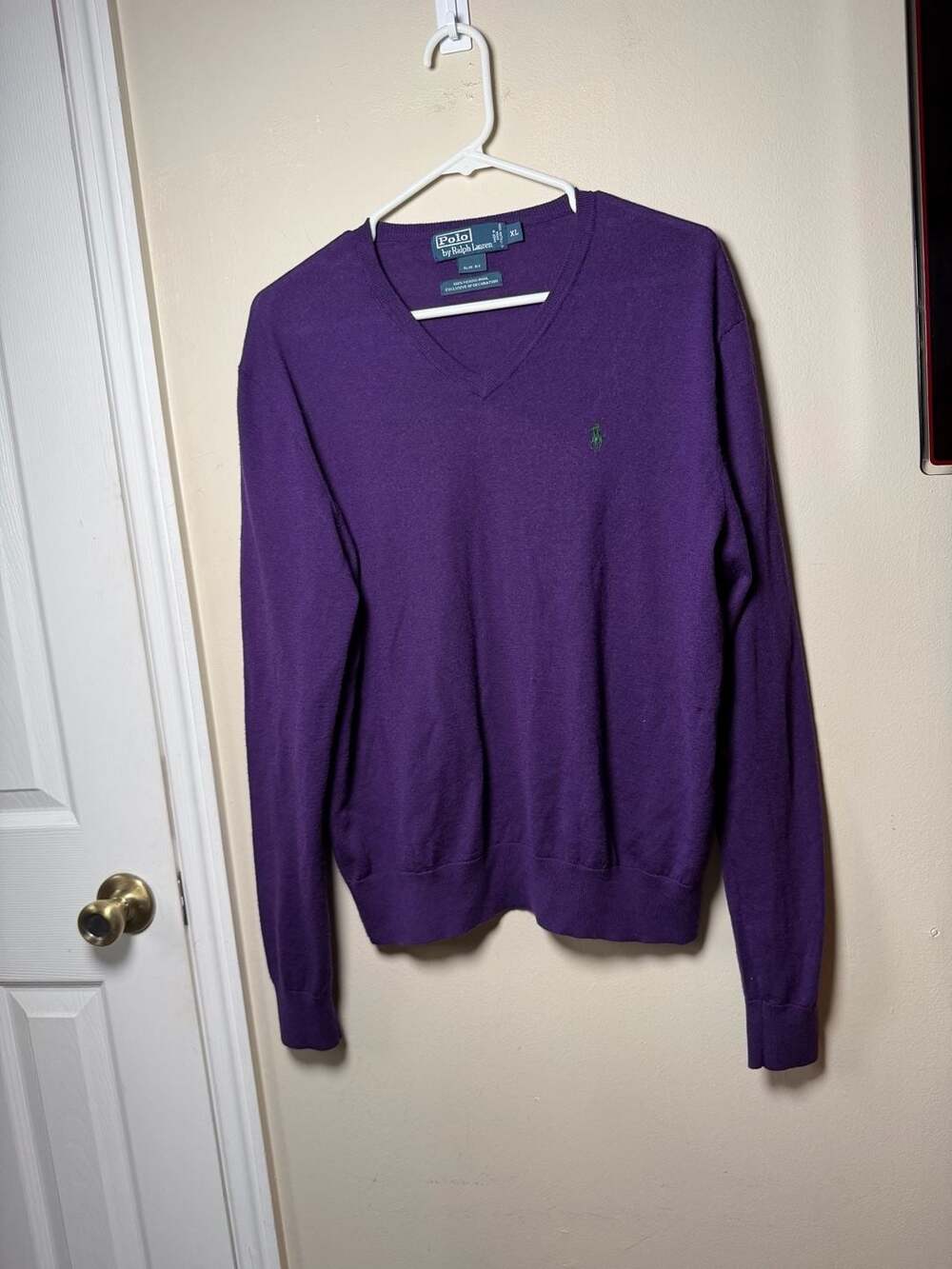 Purple preppy Polo By Ralph Lauren V-Neck Merino Wool Sweater Size XL Purple Sl